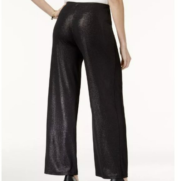 Alfani Silver Metallic Glitter Wide-Leg Deep Black Pull On Pants. M NWT - Picture 2 of 6